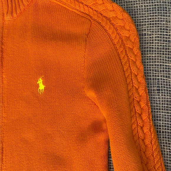 Ralph Lauren Sport Orange Full Zip Cardigan, Size S/P, Yellow Logo, Pockets - Picture 3 of 11